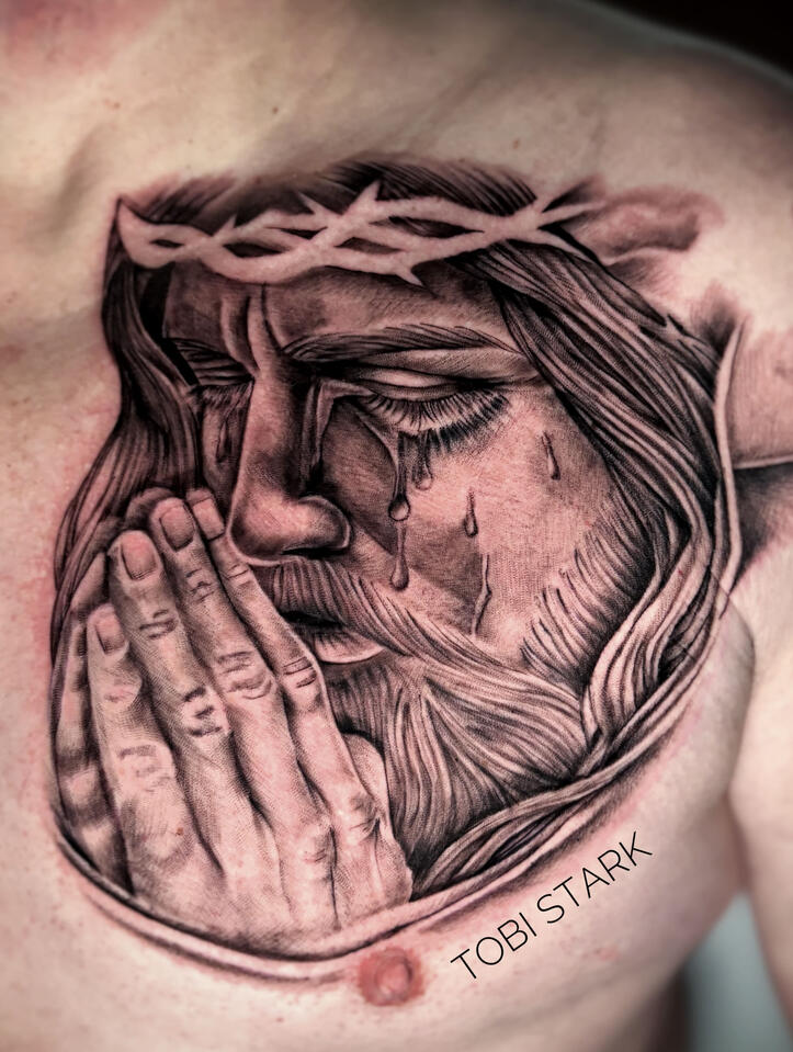Realistisches Jesus Black and Grey Tattoo