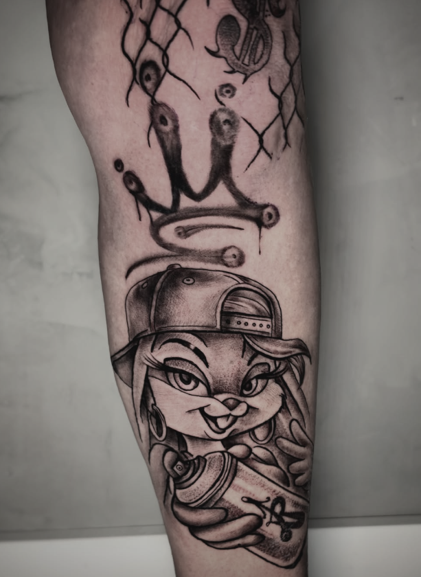 Cartoon Black and Grey Tattoo