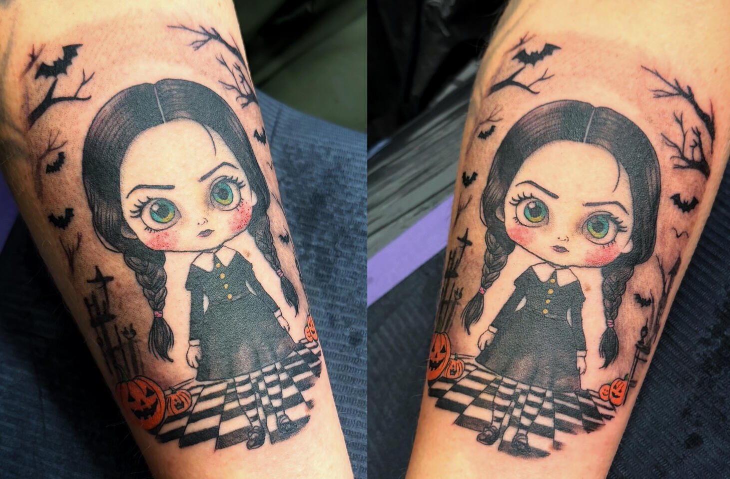 Wednesday Fan Tattoo in Farbe
